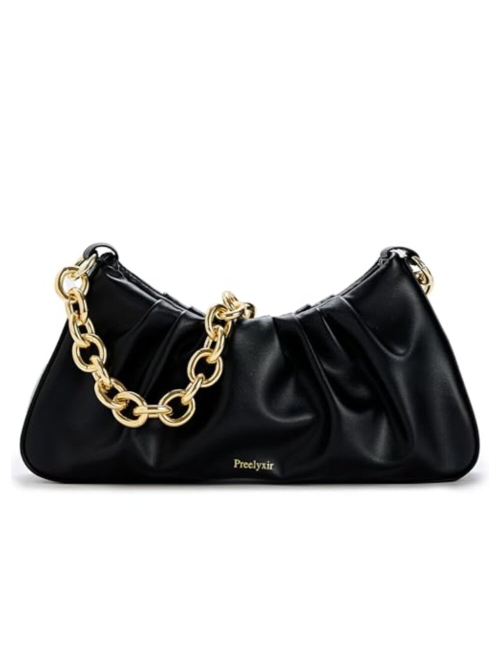 Faux Leather Dumpling Shoulder Bag Gold Chain Hobo Clutch Purse
